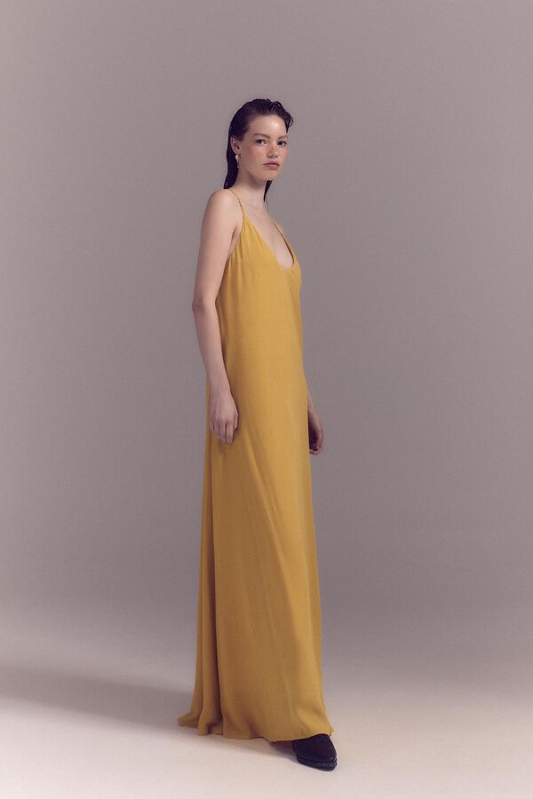 Slowlove Vestido plisado tirante multiposici&oacute;n Dorado