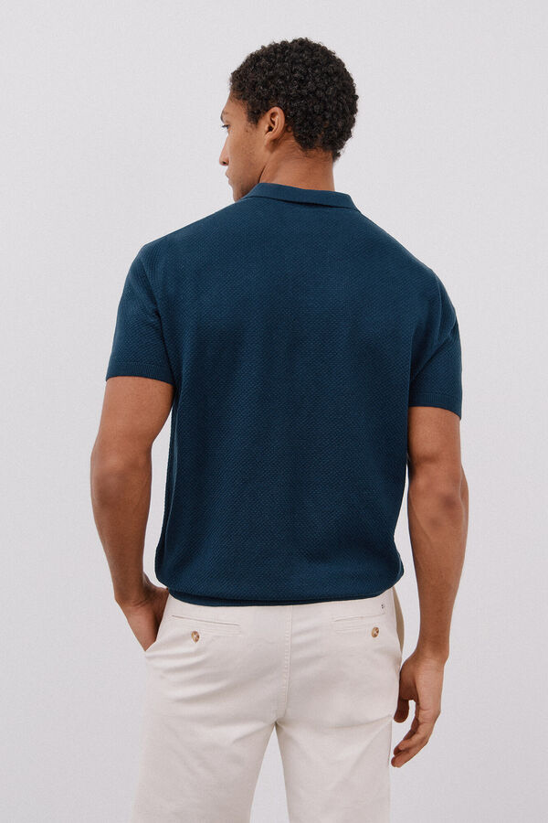 Cortefiel Camisa polo de algod&atilde;o estruturada de manga curta Azul