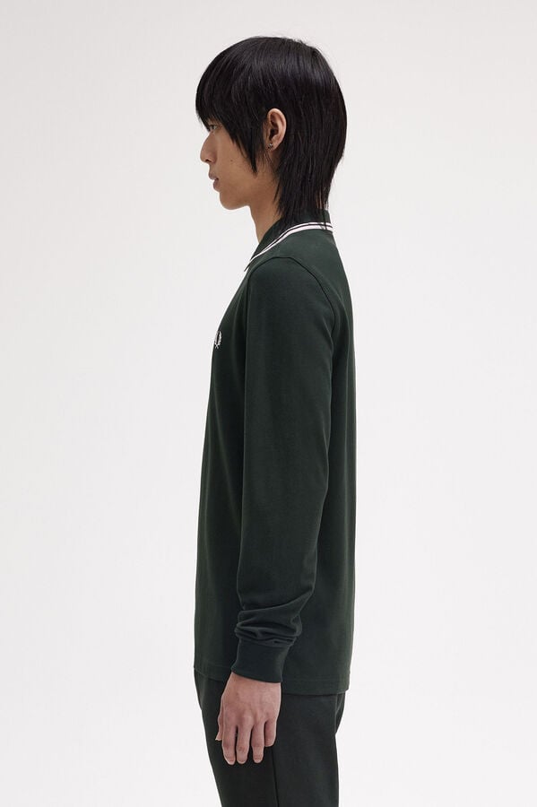 Fred Perry Polo piqu&eacute; de manga comprida masculina Verde