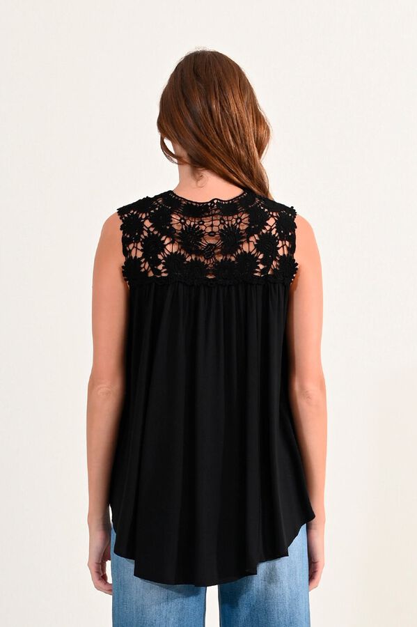 Molly Bracken Top de mulher sem manga com flores bordadas Preto