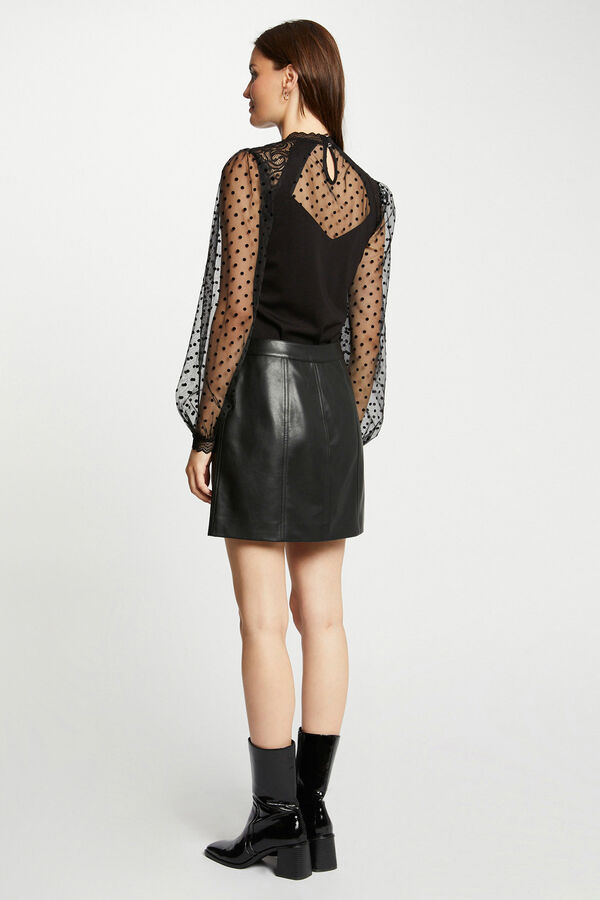 Morgan Camiseta manga larga con encaje Negro