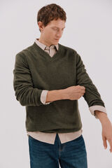 Cortefiel Jersey lana lambswool cuello pico Verde