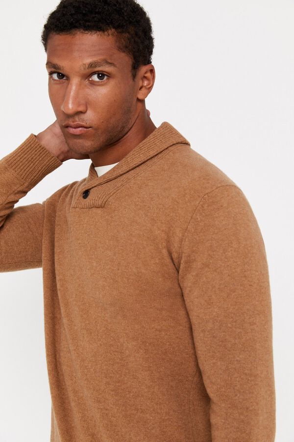 Cortefiel Camisola l&atilde; lambswool gola smoking Tostado
