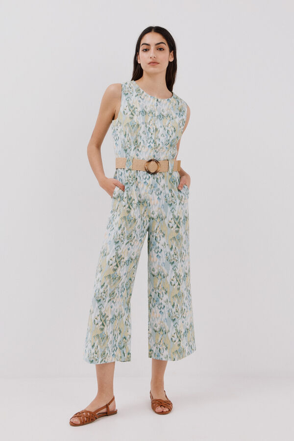 Cortefiel Mono con cinturón Estampado verde