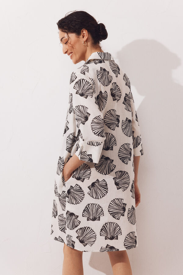 Cortefiel Caft&aacute;n camisero algod&oacute;n estampado Estampado blanco