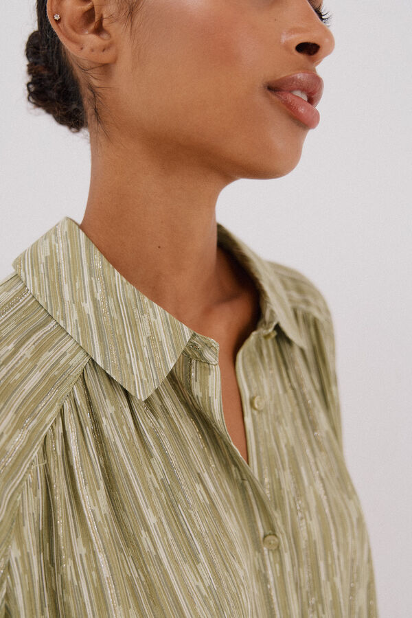 Cortefiel Blusa fluida estampada lurex Estampado verde