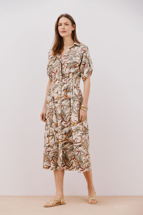 Cortefiel Vestido estampado midi Estampado blanco