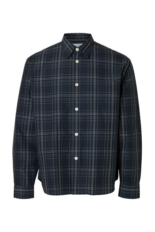 Selected Camisa de cuadros popel&iacute;n. Azul marino