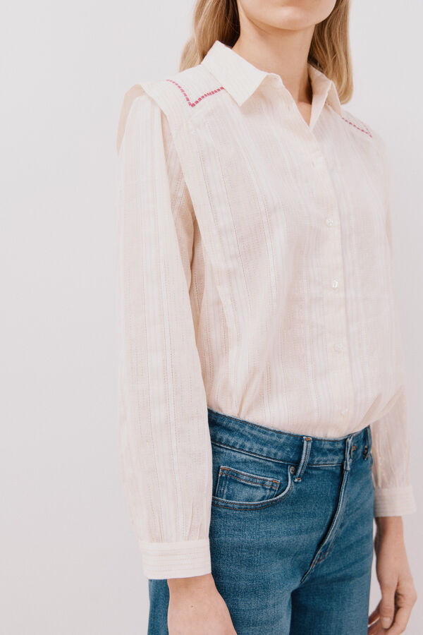 Cortefiel Camisa de algod&oacute;n detalle bordado Branco
