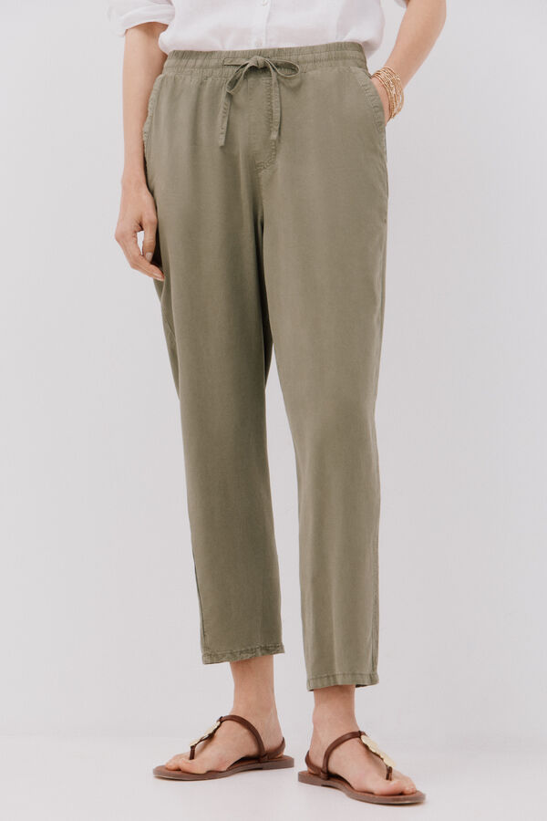 Cortefiel Pantalones fluidos tencel Kaki