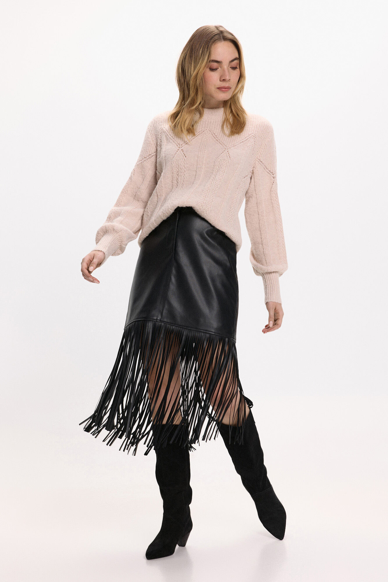 Vila Falda de polipiel con flecos