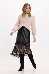 Vila Falda de polipiel con flecos Negro