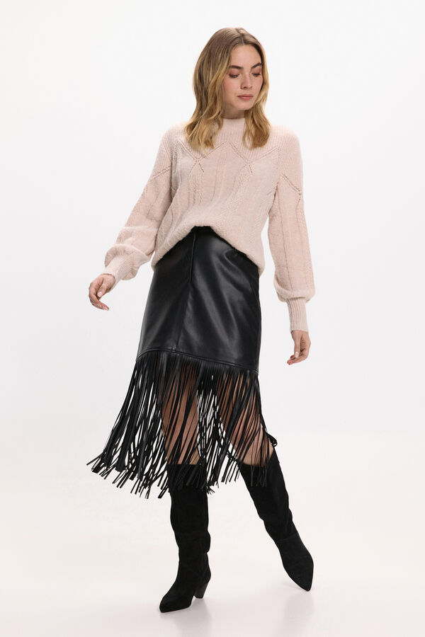 Vila Falda de polipiel con flecos Negro