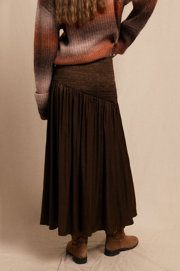 Slowlove Falda midi satinada Marr&oacute;n oscuro