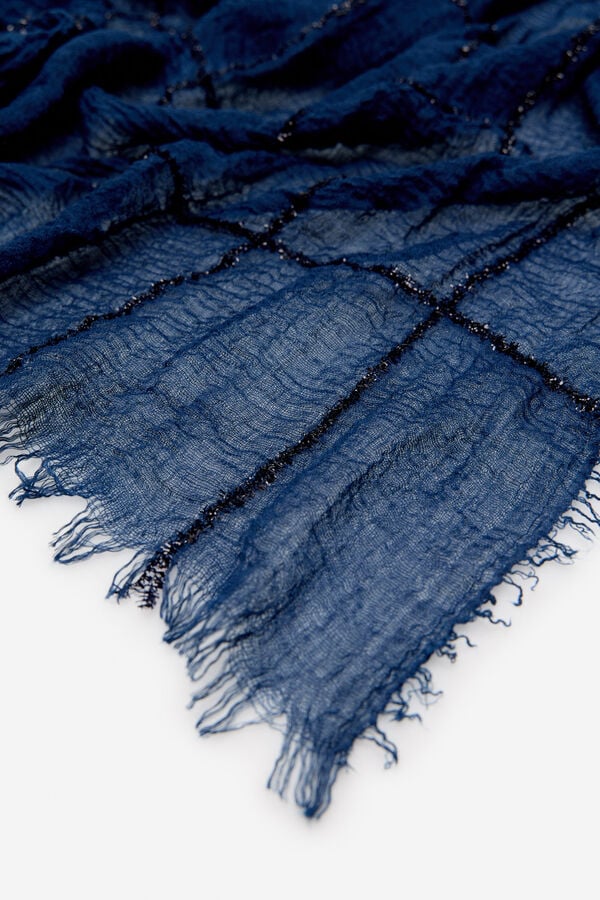 Cortefiel Len&ccedil;o de seda xadrez lurex Azul