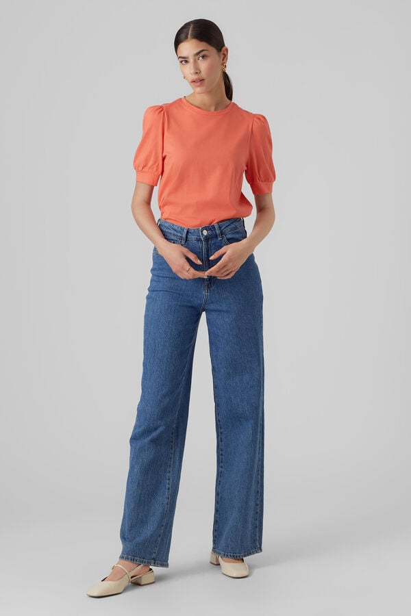 Vero Moda Top de algod&oacute;n manga abullonada Rojo