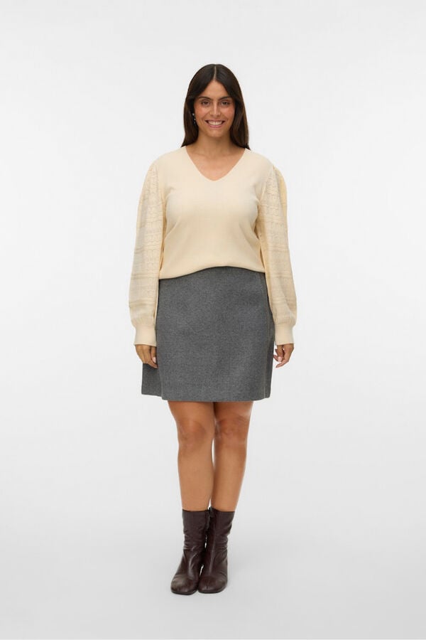 Vero Moda Curve Jersey punto manga encaje talla grande Beige