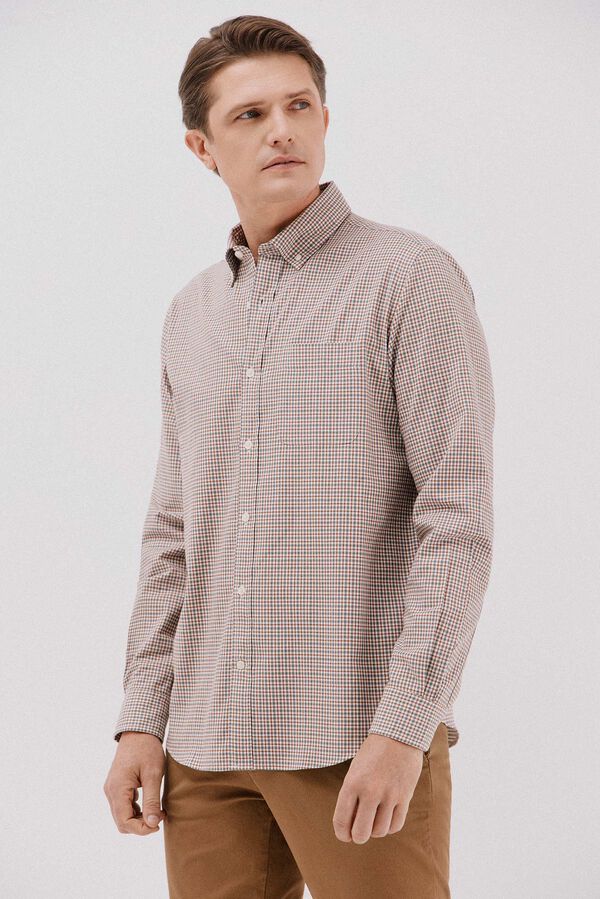 Cortefiel Camisa twill cuadros Estampado naranja