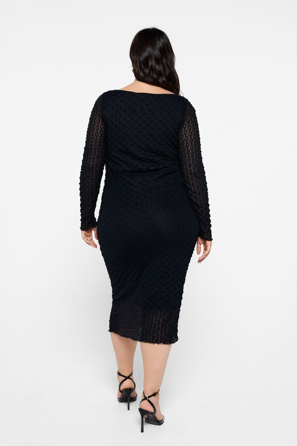 Evoked by Vila Vestido midi curvil&iacute;neo manga comprida Preto