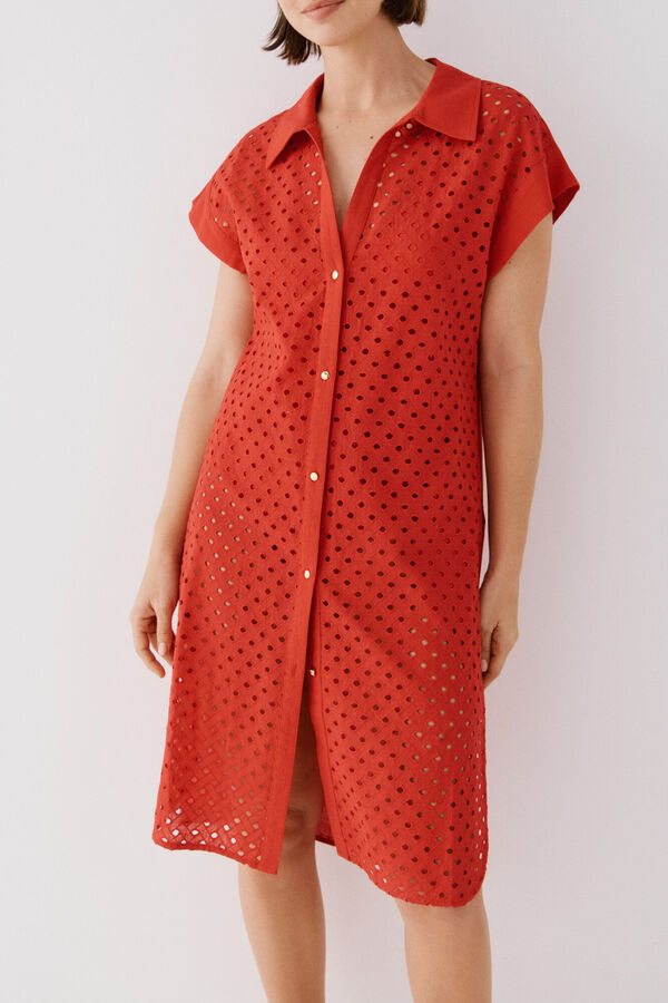 Cortefiel Caft&aacute;n camisa largo Rojo