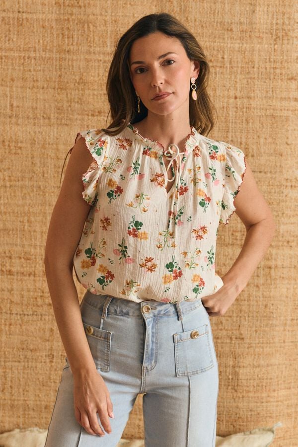 Pol&iacute;n Et Moi Camisa de flores Liana Impress&atilde;o
