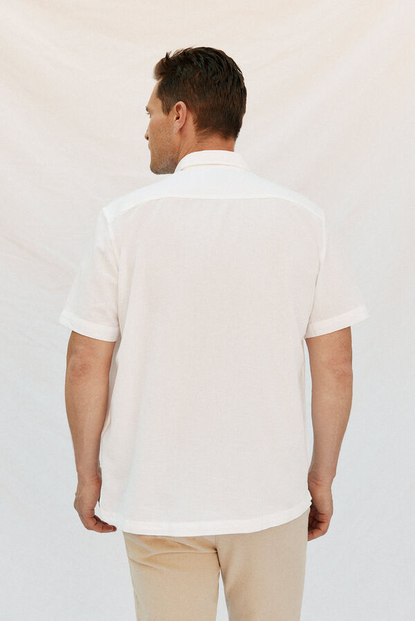 Cortefiel Camiseta de manga curta de algod&atilde;o e linho lisa Branco