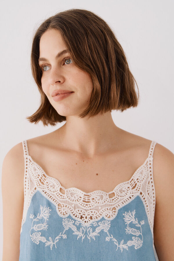 Cortefiel Top lingerie bordado Azul