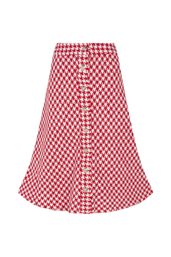 Cortefiel Falda tweed pata de gallo Estampado rojo