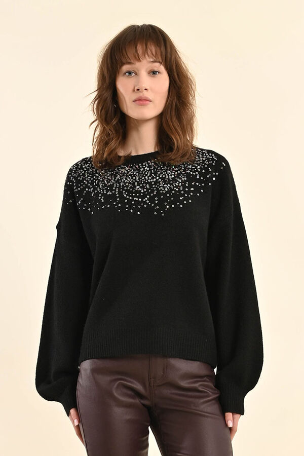Molly Bracken Jersey de mujer de manga larga detalle lentejuelas Negro