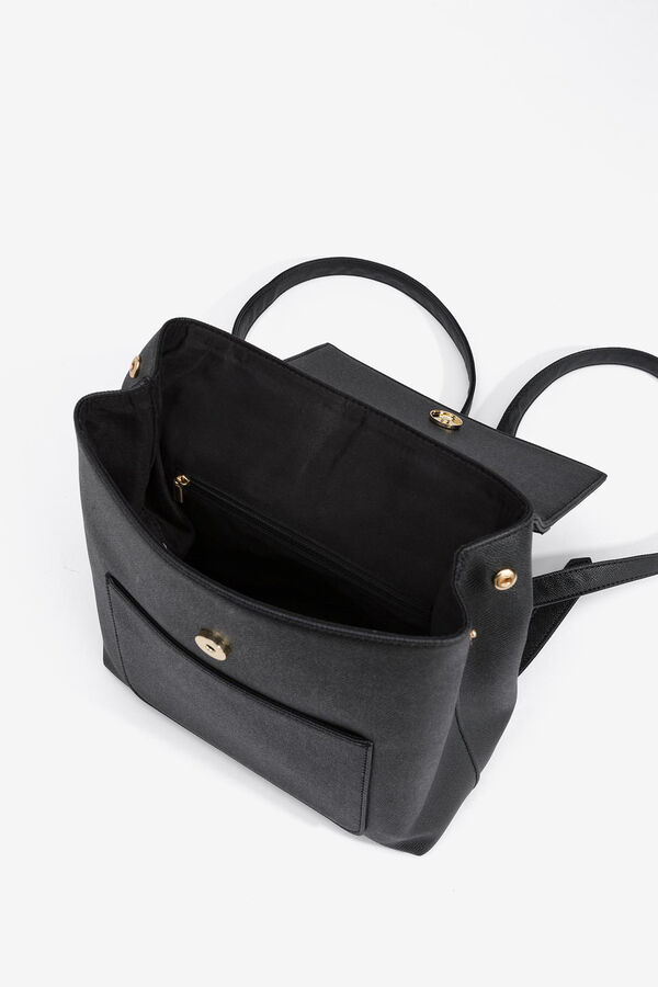 Vilanova Mochila de piel sint&eacute;tica con solapa Negro