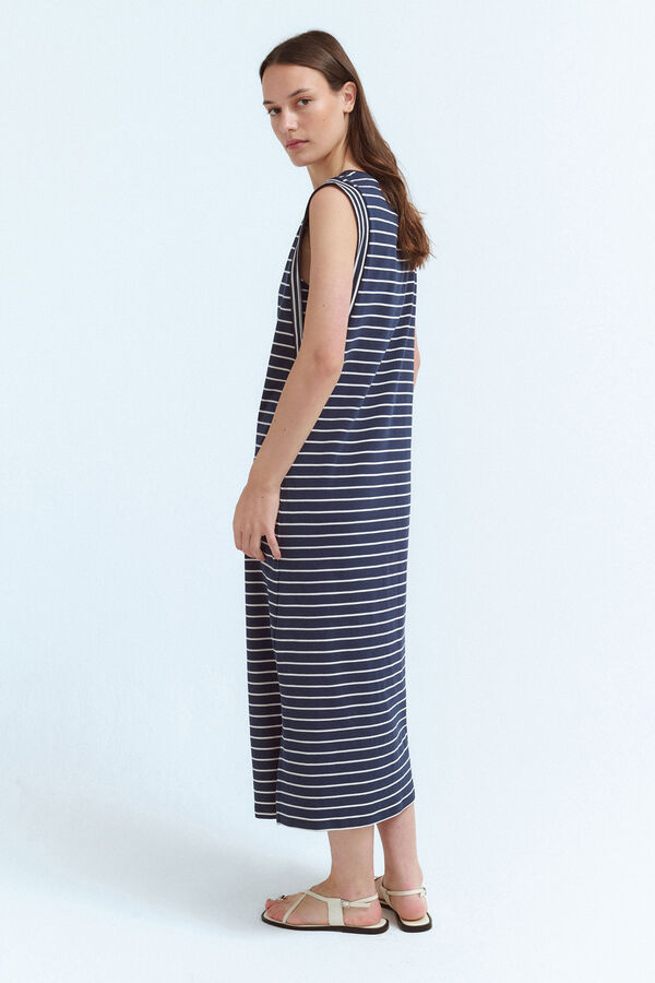 Vila Vestido midi de rayas con jaretas Azul marino