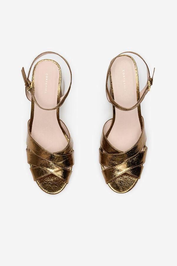 Cortefiel Sandalia tacón plataforma Dorado