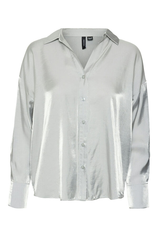 Vero Moda Camisa oversized feminina com gola em bico Cinzento