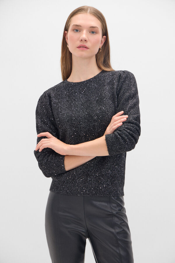 Cortefiel Jersey punto lentejuelas Negro