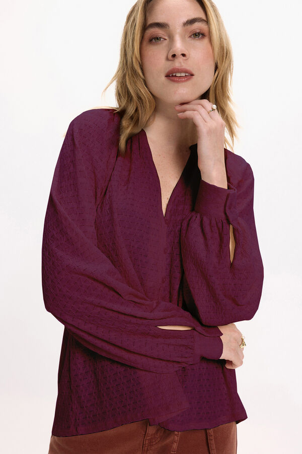 Vila Blusa de manga larga con cuello mao Granate
