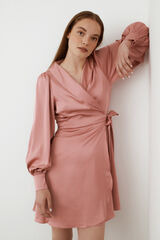 Vila Vestido satinado de manga larga Marr&oacute;n