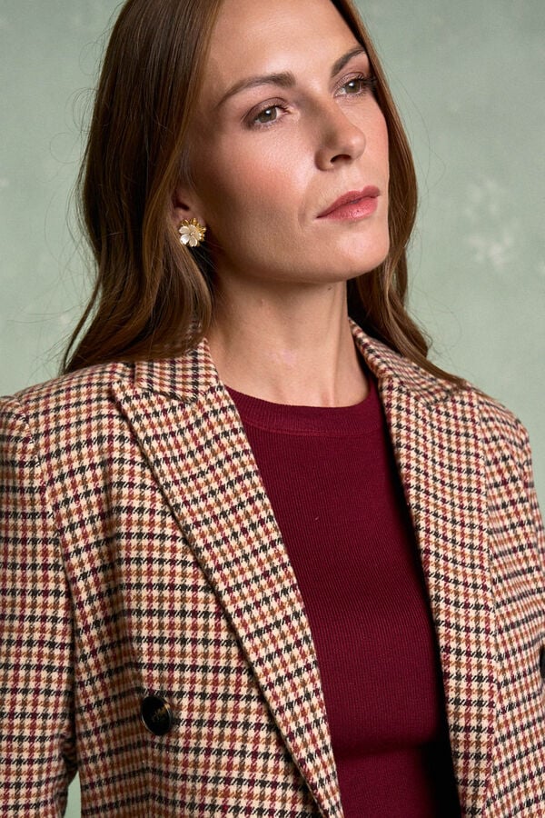 Pol&iacute;n Et Moi Blazer xadrez Hatty Castanho