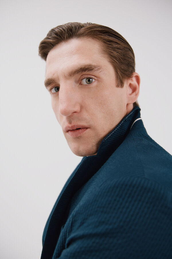 Cortefiel Americana seersucker Azul marino