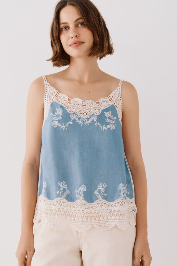 Cortefiel Top lingerie bordado Azul