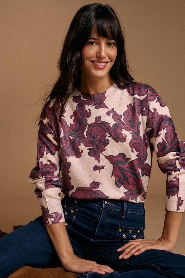 Pol&iacute;n Et Moi Jersey estampado lurex Isaline Estampado granate