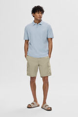 Selected Polo de manga curta com logo bordado 100% algod&atilde;o org&acirc;nico. Azul