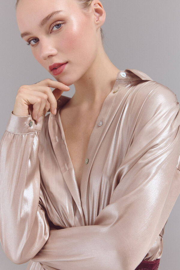 Slowlove Blusa em tecido laminado prata Dourado