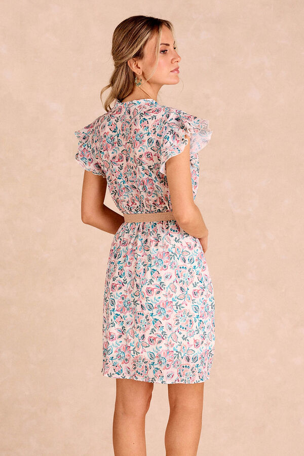 Pol&iacute;n Et Moi Vestido curto Dani com babados Impress&atilde;o