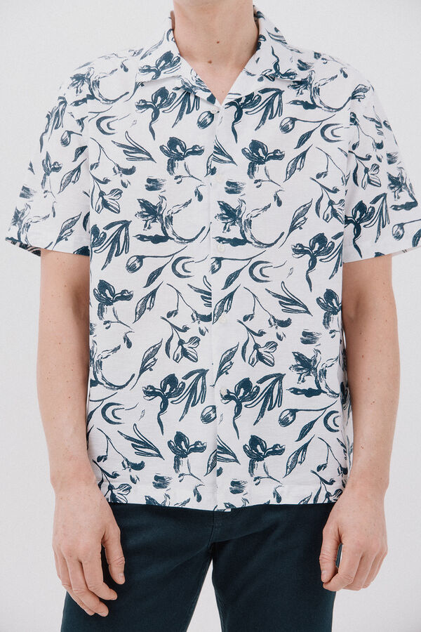 Cortefiel Camisa estampada manga curta Branco