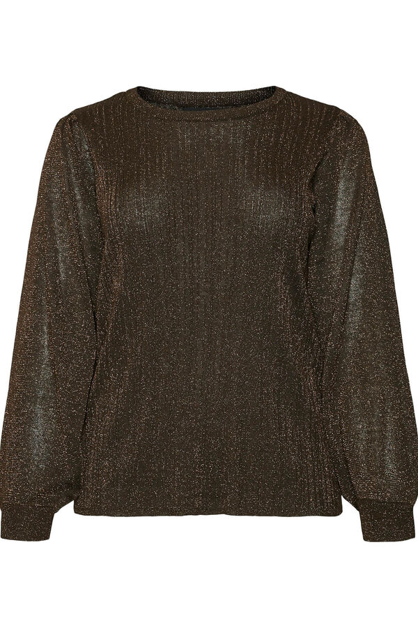 Vero Moda Curve Top de manga larga con lúrex talla grande Marrón oscuro