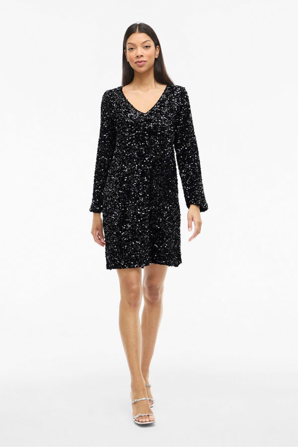 Vila Vestido curto com lantejoulas Preto