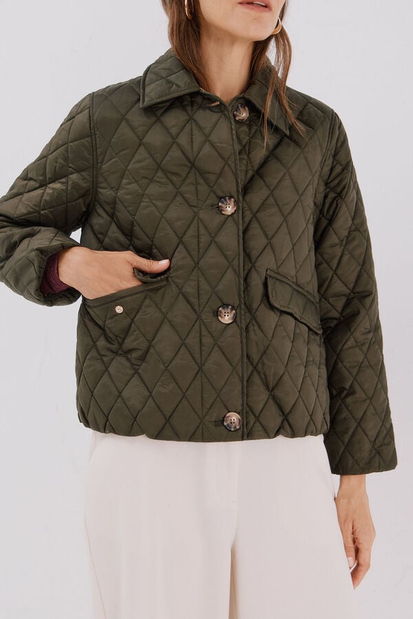 Cortefiel Anorak acolchado botones Kaki