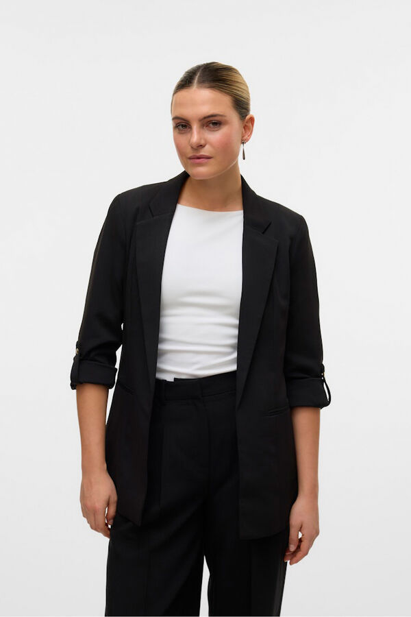 Vero Moda Blazer abierta con manga remangada Negro