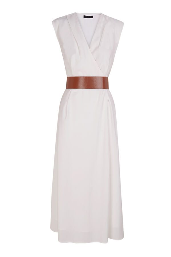 Cortefiel Vestido blanco con cintur&oacute;n Blanco