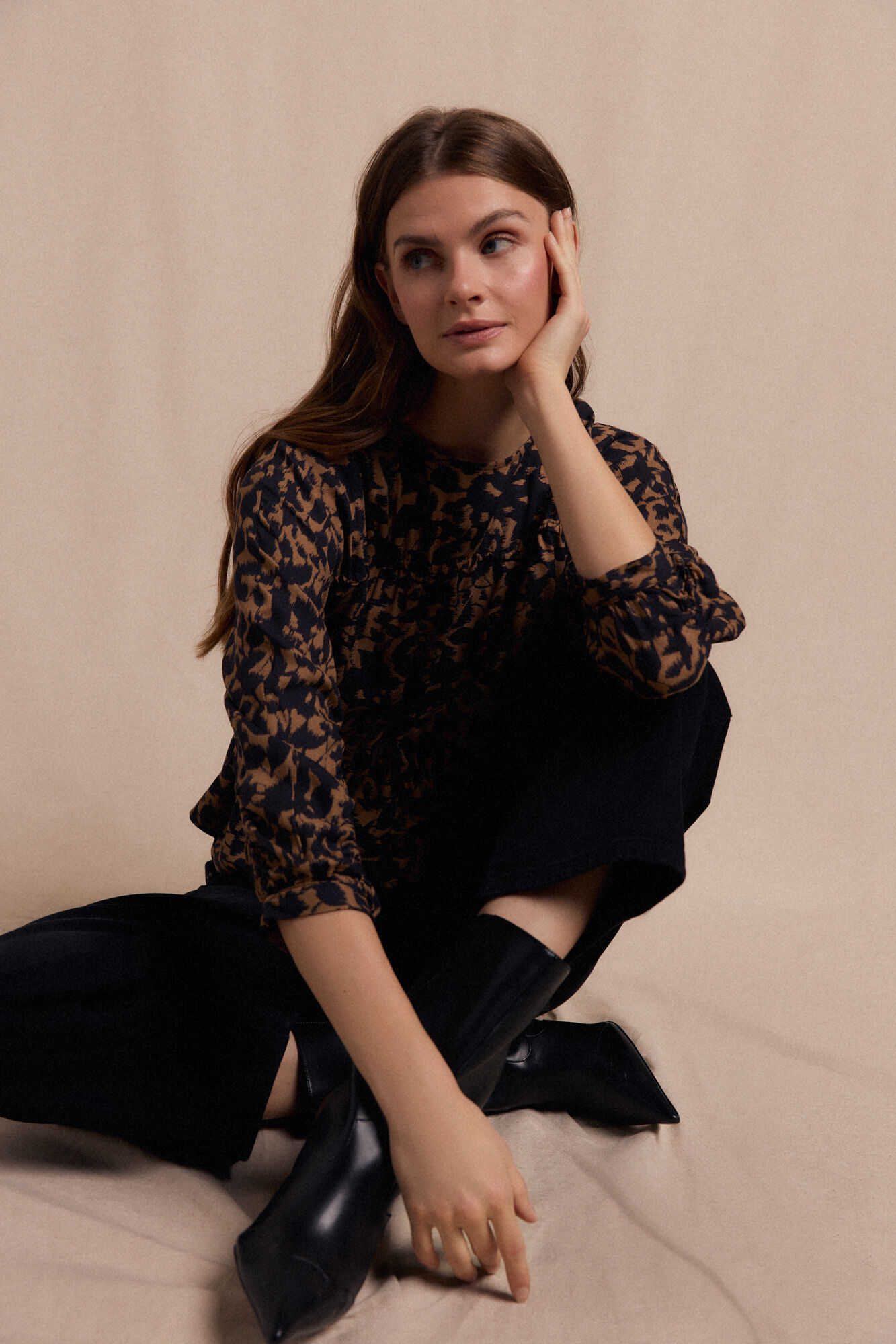 Slowlove Blusa frunces estampada